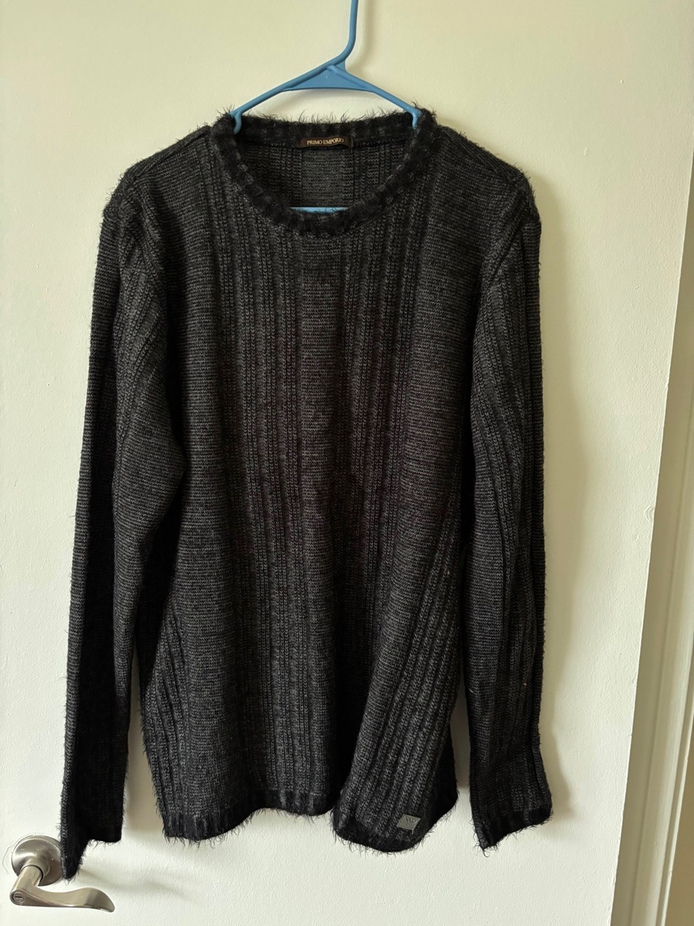 Primo Emporio Men's Dark Ribbed Crewneck Sweater